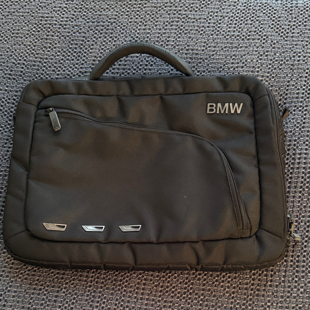 BMW Black Soft-Padded Laptop Bag with Front Zip Pocket